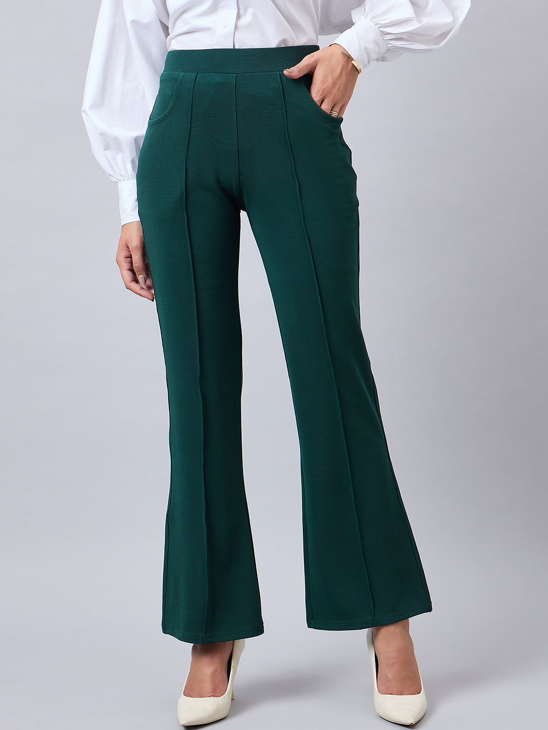 Style Quotient Women Solid Teal Self Design Polyester Formal Trouser-Trousers-StyleQuotient