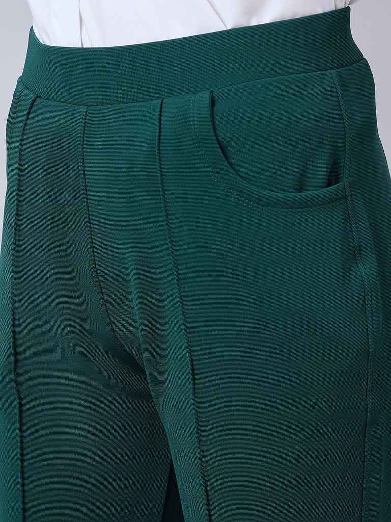 Style Quotient Women Solid Teal Self Design Polyester Formal Trouser-Trousers-StyleQuotient