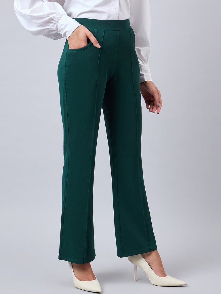 Style Quotient Women Solid Teal Self Design Polyester Formal Trouser-Trousers-StyleQuotient