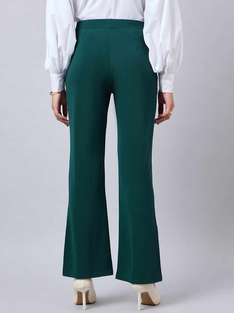 Style Quotient Women Solid Teal Self Design Polyester Formal Trouser-Trousers-StyleQuotient