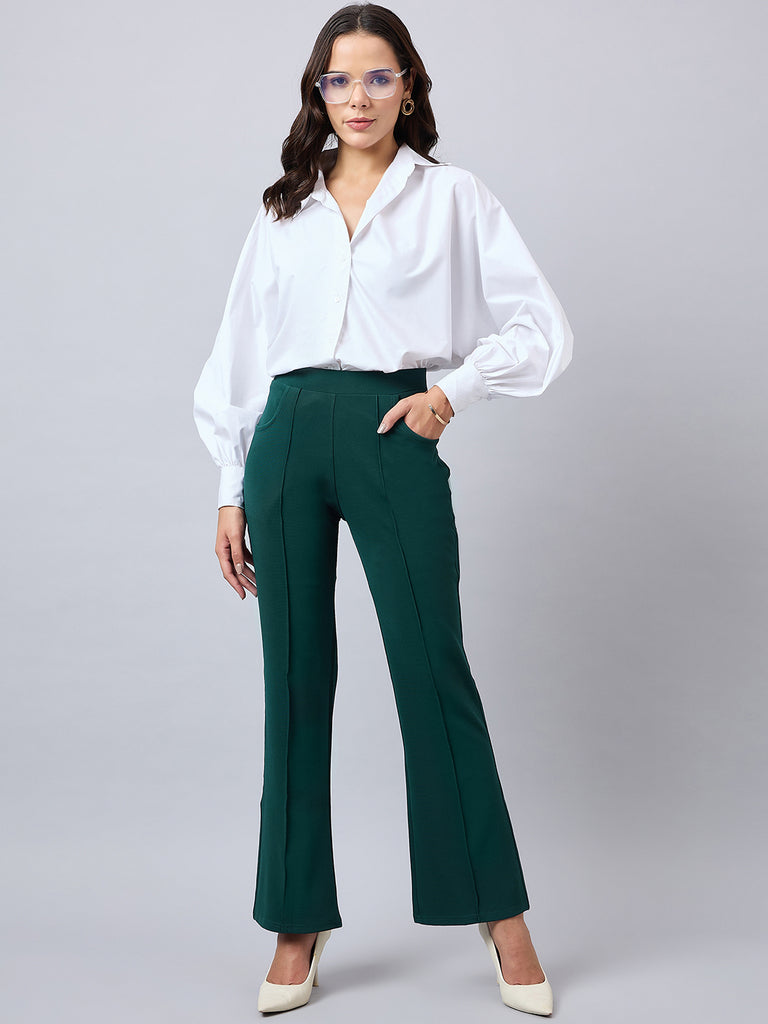 Style Quotient Women Solid Teal Self Design Polyester Formal Trouser-Trousers-StyleQuotient