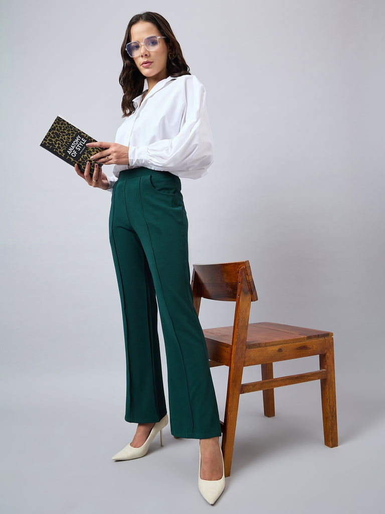 Style Quotient Women Solid Teal Self Design Polyester Formal Trouser-Trousers-StyleQuotient