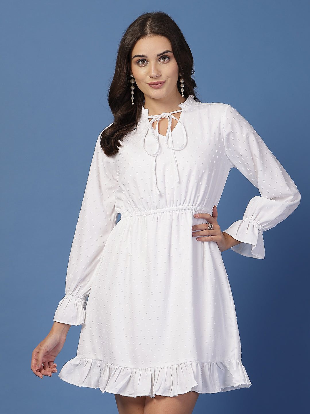 Style Quotient Women Swiss Dot White Fit And Flare Dress-Dresses-StyleQuotient