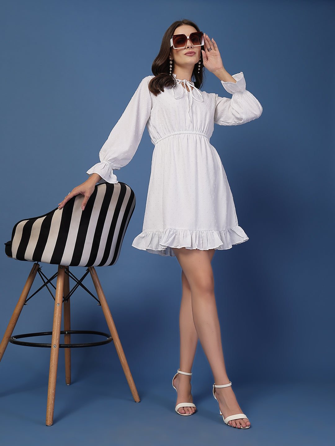 Style Quotient Women Swiss Dot White Fit And Flare Dress-Dresses-StyleQuotient