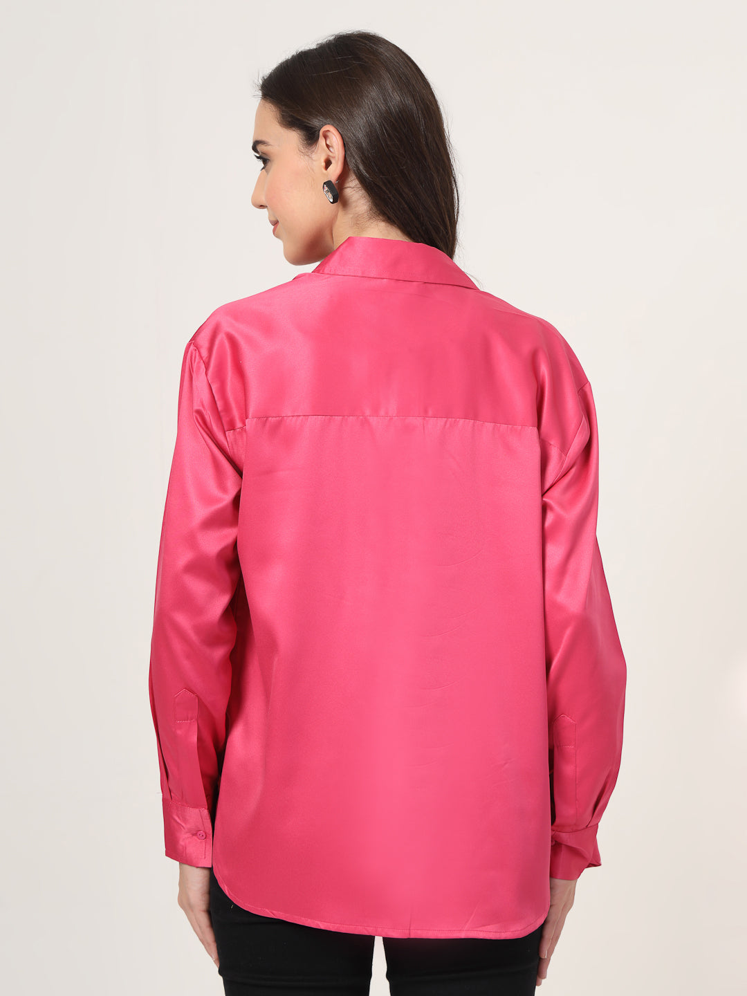 Style Quotient Women Solid Fuchsia Pink Smart Casual Oversized Satin Shirt-Shirts-StyleQuotient