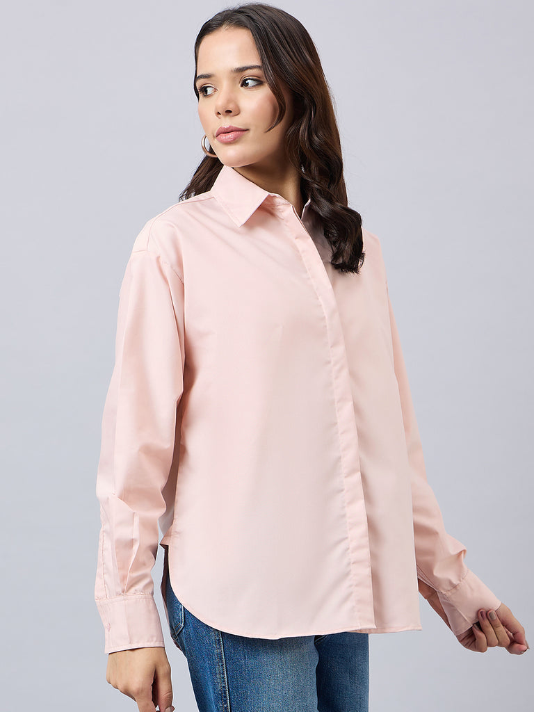 Style Quotient Women Solid Nude Smart Casual Oversized Polycotton Shirt-Shirts-StyleQuotient