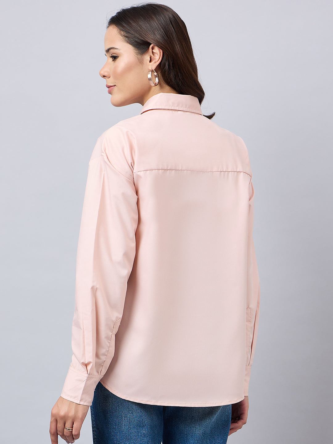 Style Quotient Women Solid Nude Smart Casual Oversized Polycotton Shirt-Shirts-StyleQuotient