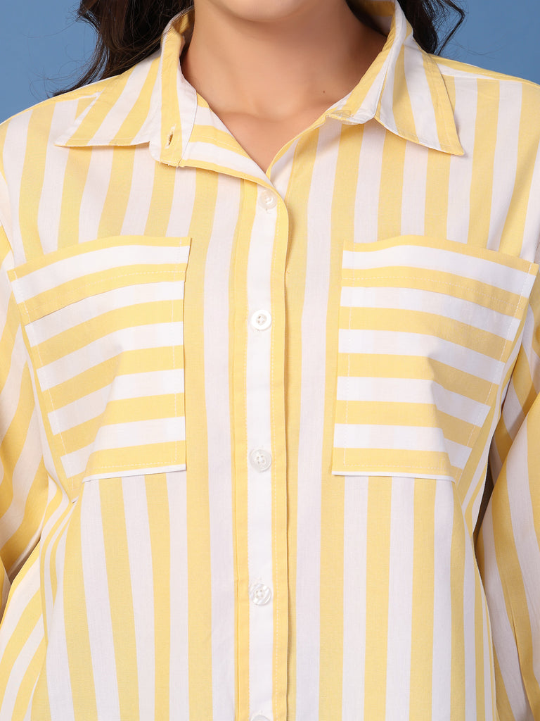 Style Quotient Womens Yellow and White Stripe Shirt-Shirts-StyleQuotient