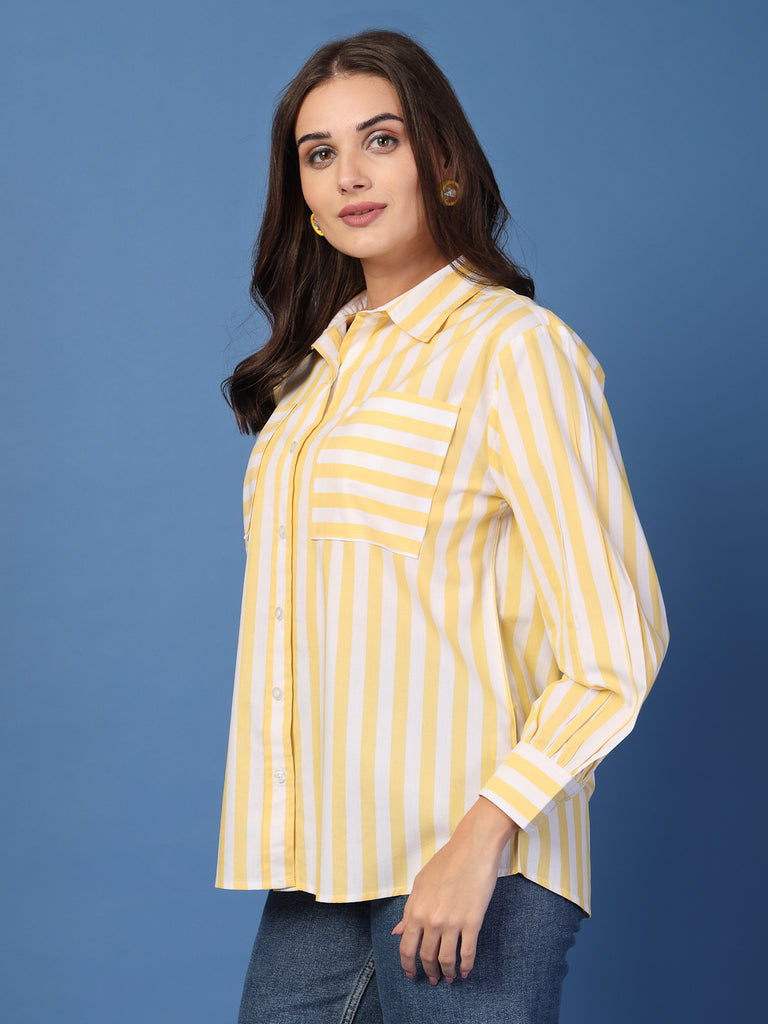 Style Quotient Womens Yellow and White Stripe Shirt-Shirts-StyleQuotient