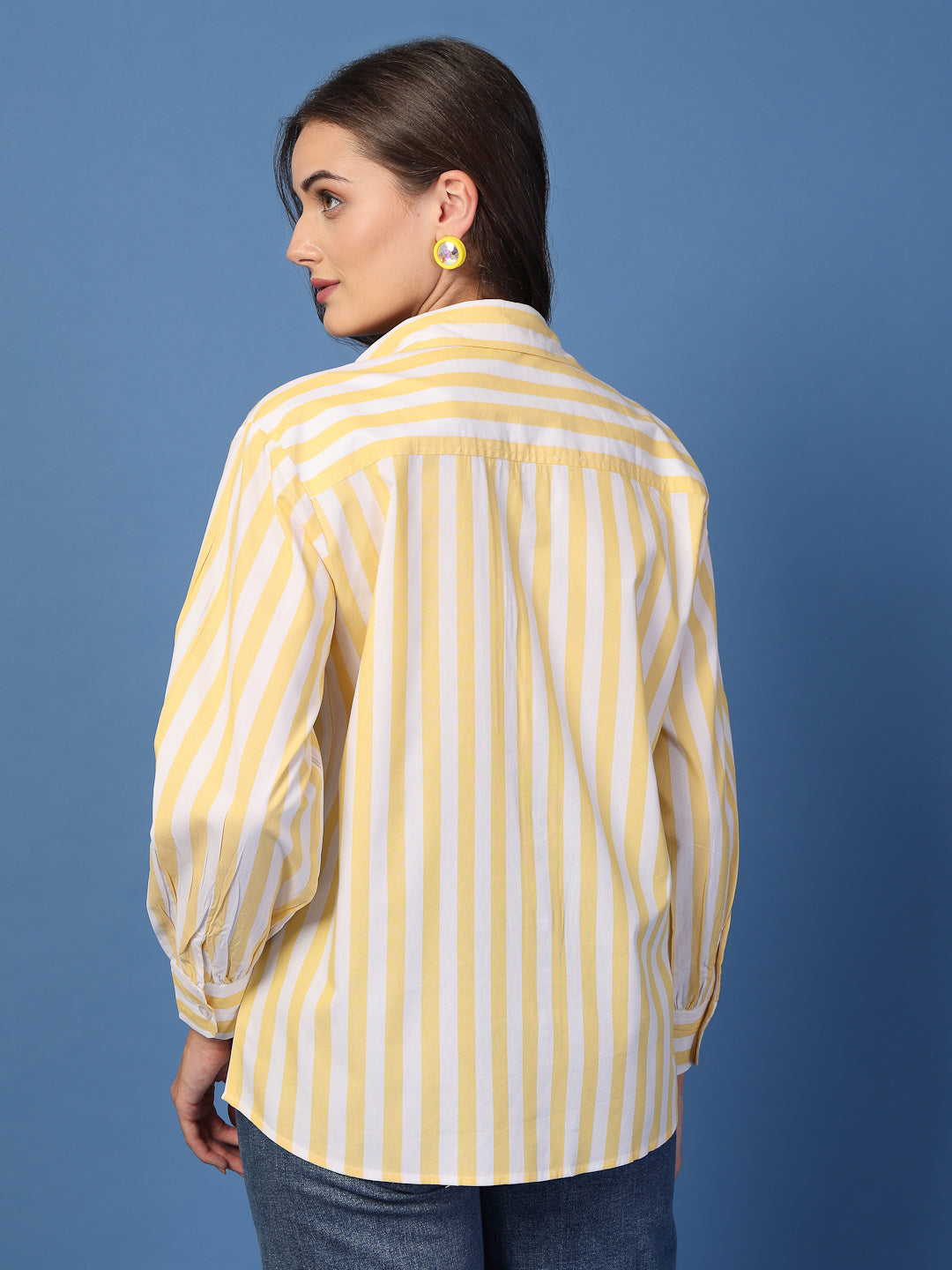 Style Quotient Womens Yellow and White Stripe Shirt-Shirts-StyleQuotient