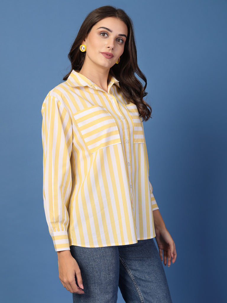 Style Quotient Womens Yellow and White Stripe Shirt-Shirts-StyleQuotient