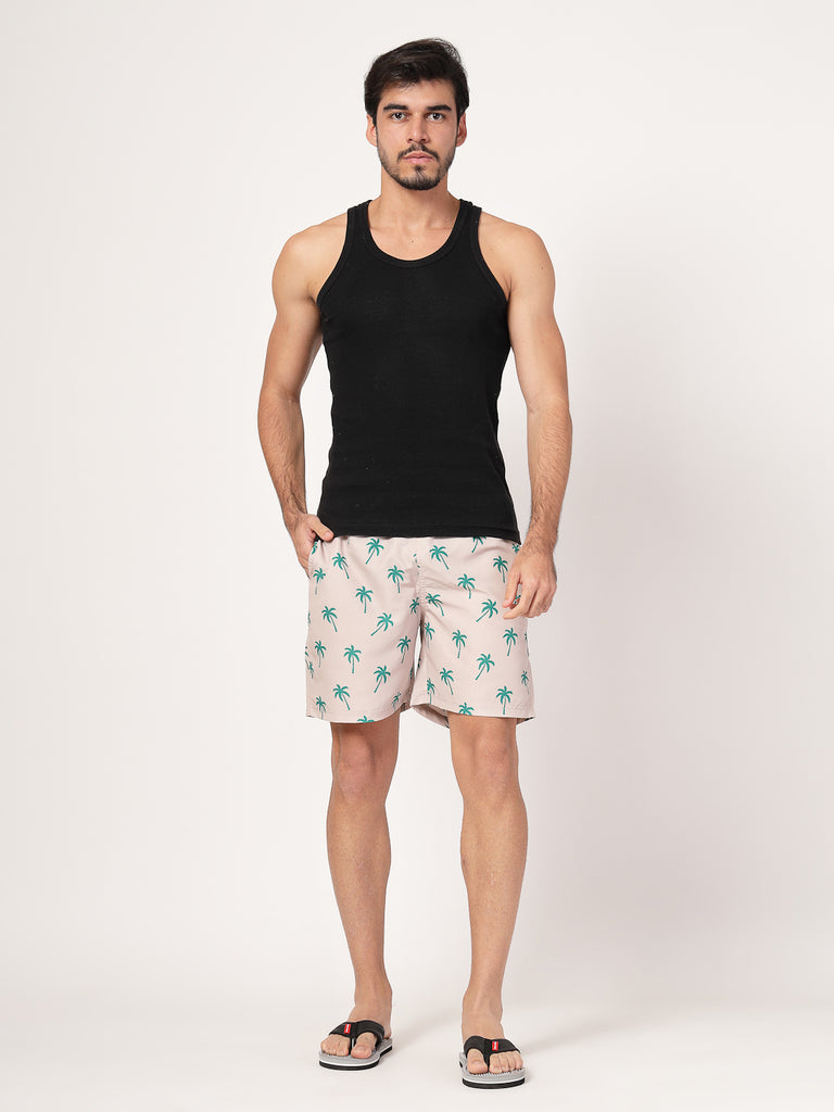 Style Quotient Men Beige And Green Conversational Print Polyester Regular Swim Shorts-Men's swimwear-StyleQuotient