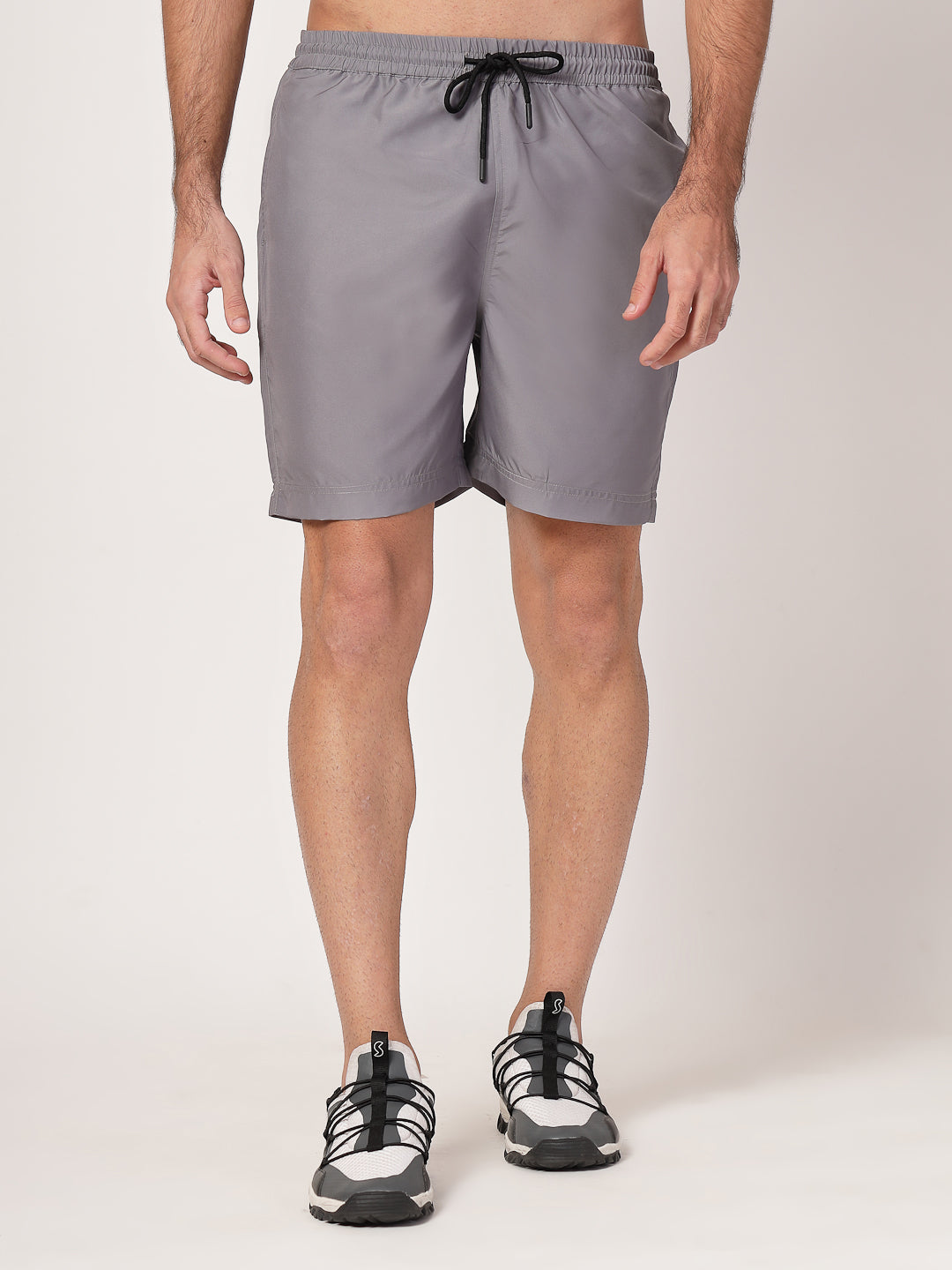 Style Quotient Men Grey Solid Polyester Regular Swim Shorts-Men's swimwear-StyleQuotient