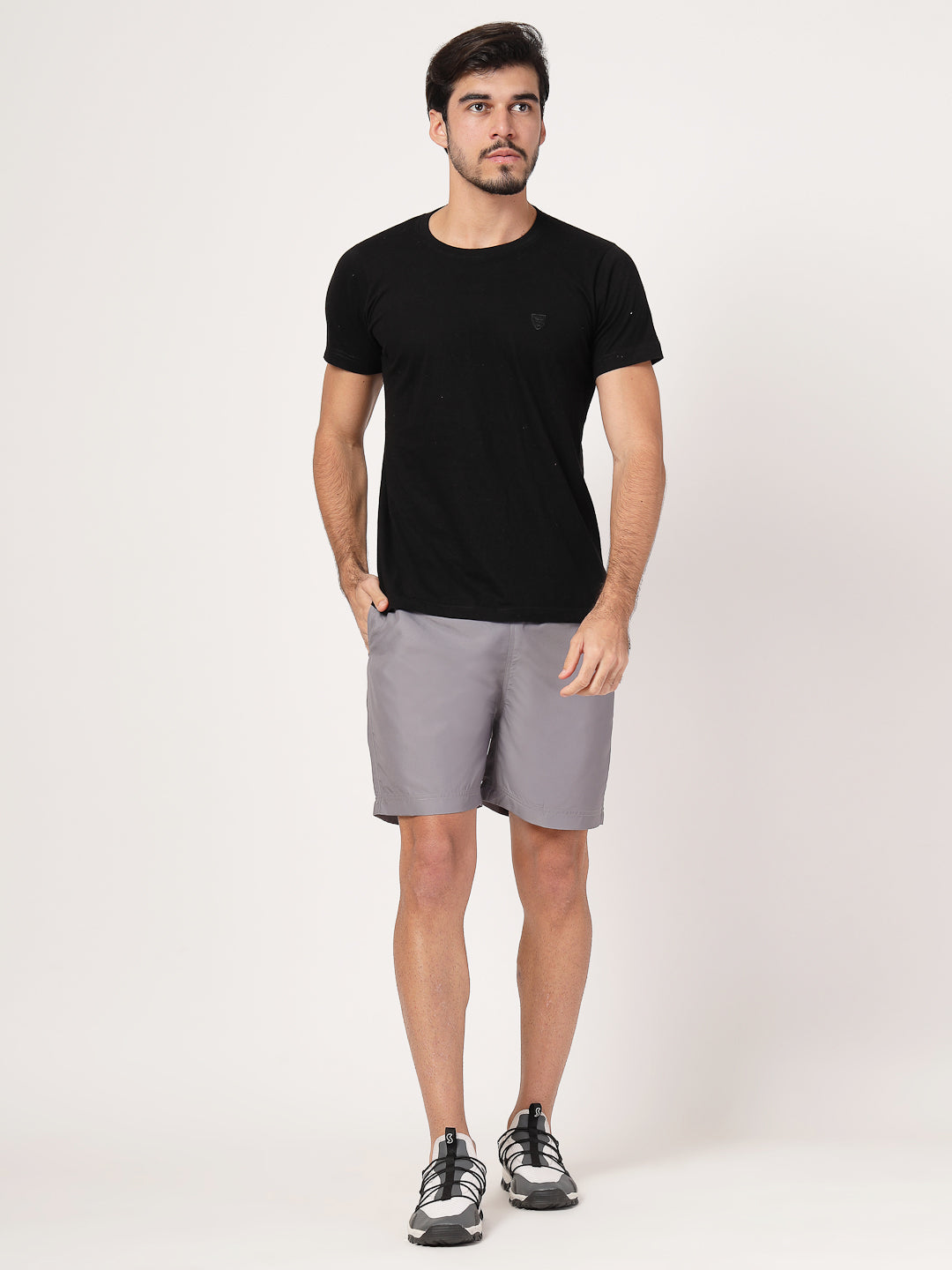 Style Quotient Men Grey Solid Polyester Regular Swim Shorts-Men's swimwear-StyleQuotient