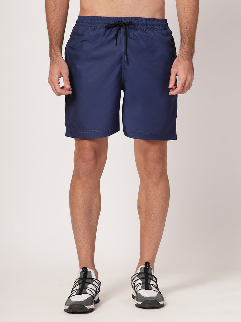 Style Quotient Men Navy Solid Polyester Regular Swim Shorts-Men's swimwear-StyleQuotient