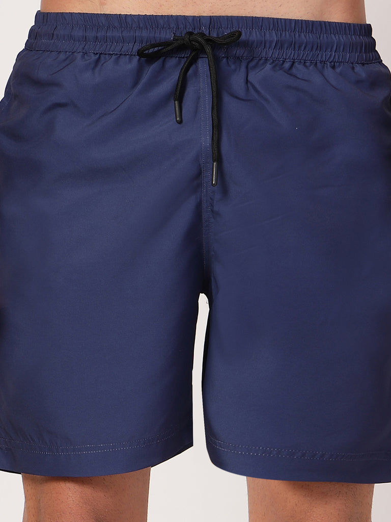 Style Quotient Men Navy Solid Polyester Regular Swim Shorts-Men's swimwear-StyleQuotient