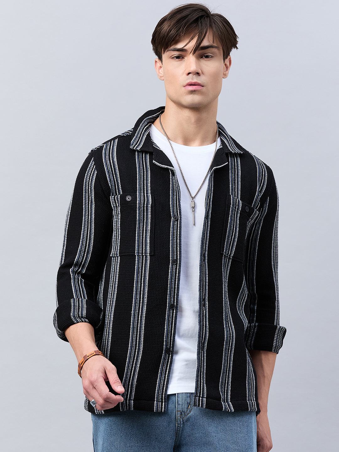 Style Quotient Mens Black Stripe solid Shirt-Mens Shirt-StyleQuotient