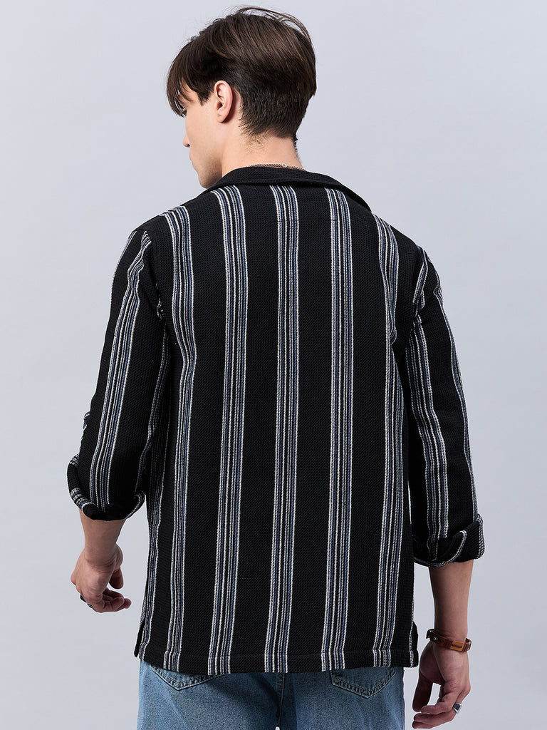 Style Quotient Mens Black Stripe solid Shirt-Mens Shirt-StyleQuotient