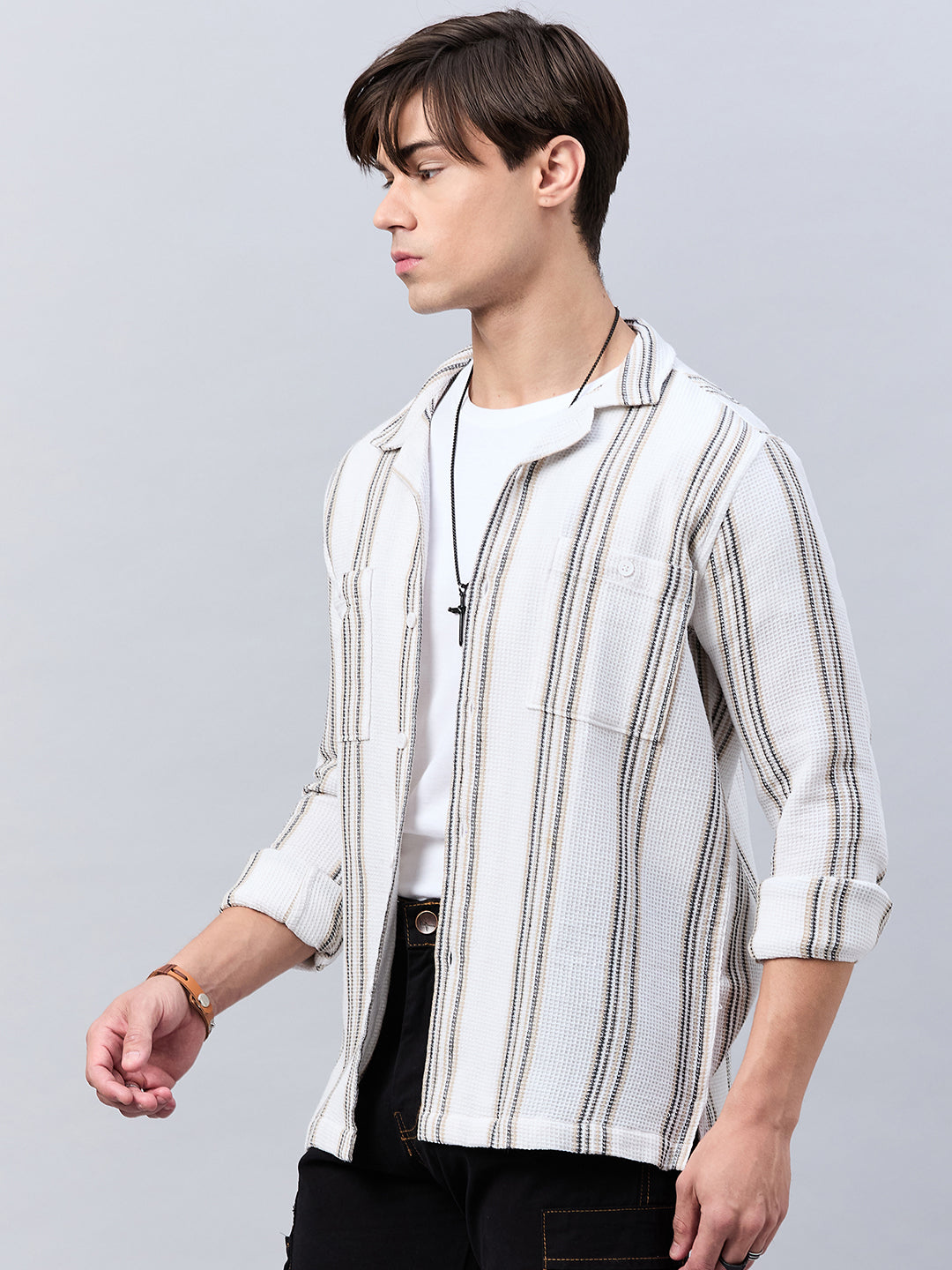 Style Quotient Mens Off white Stripe solid Shirt-Mens Shirt-StyleQuotient