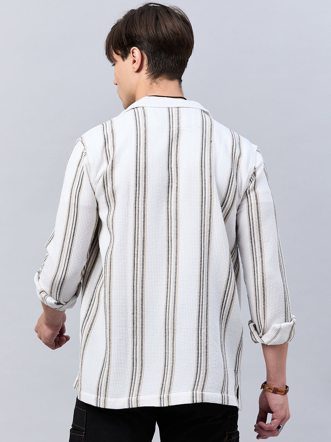 Style Quotient Mens Off white Stripe solid Shirt-Mens Shirt-StyleQuotient