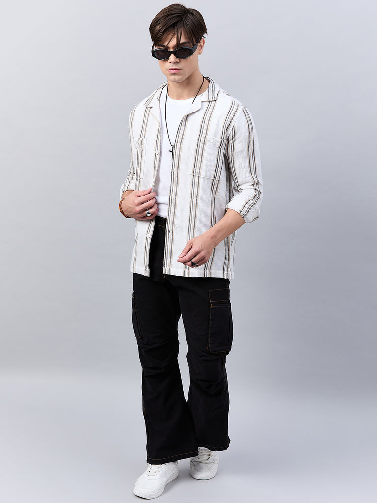 Style Quotient Mens Off white Stripe solid Shirt-Mens Shirt-StyleQuotient