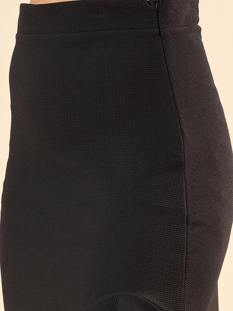 Style Quotient Women Solid Black Polyknit Regular Fit Smart Casual Asymmetric Skirt-Skirts-StyleQuotient