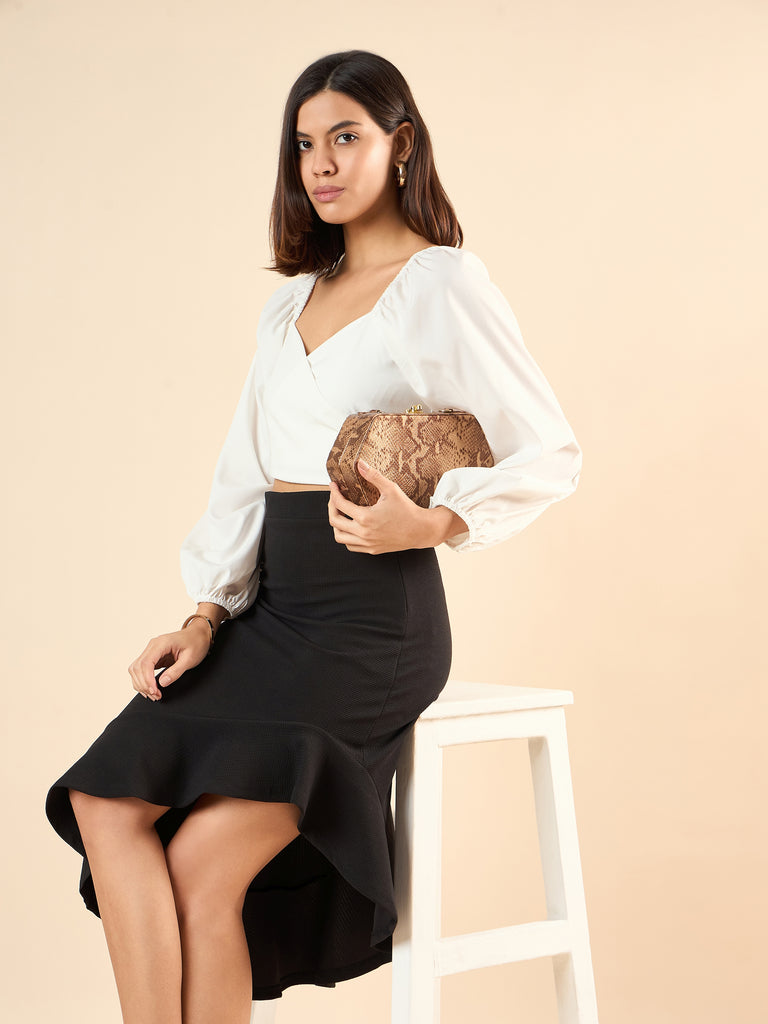 Style Quotient Women Solid Black Polyknit Regular Fit Smart Casual Asymmetric Skirt-Skirts-StyleQuotient