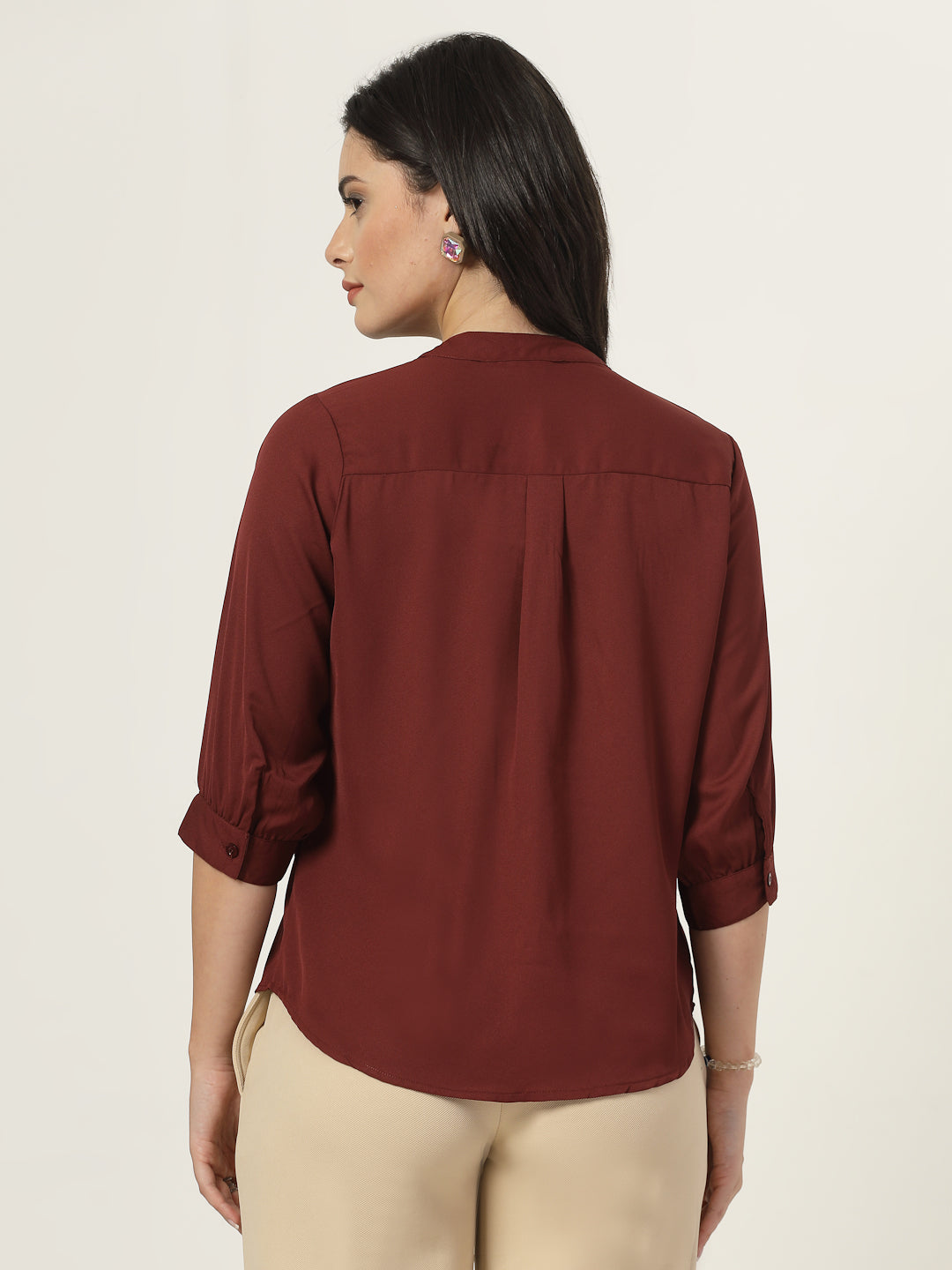 Style Quotient Women Solid White Polymoss Regular Fit Smart Casual Lace Insert Top-Tops-StyleQuotient