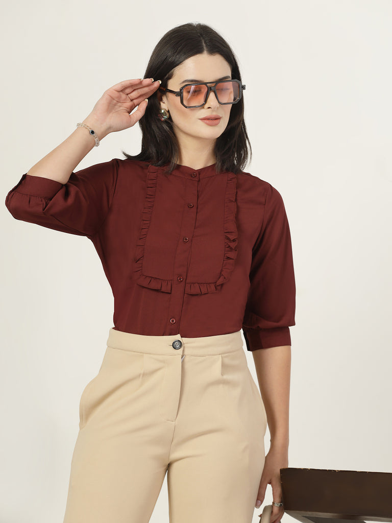 Style Quotient Women Solid White Polymoss Regular Fit Smart Casual Lace Insert Top-Tops-StyleQuotient