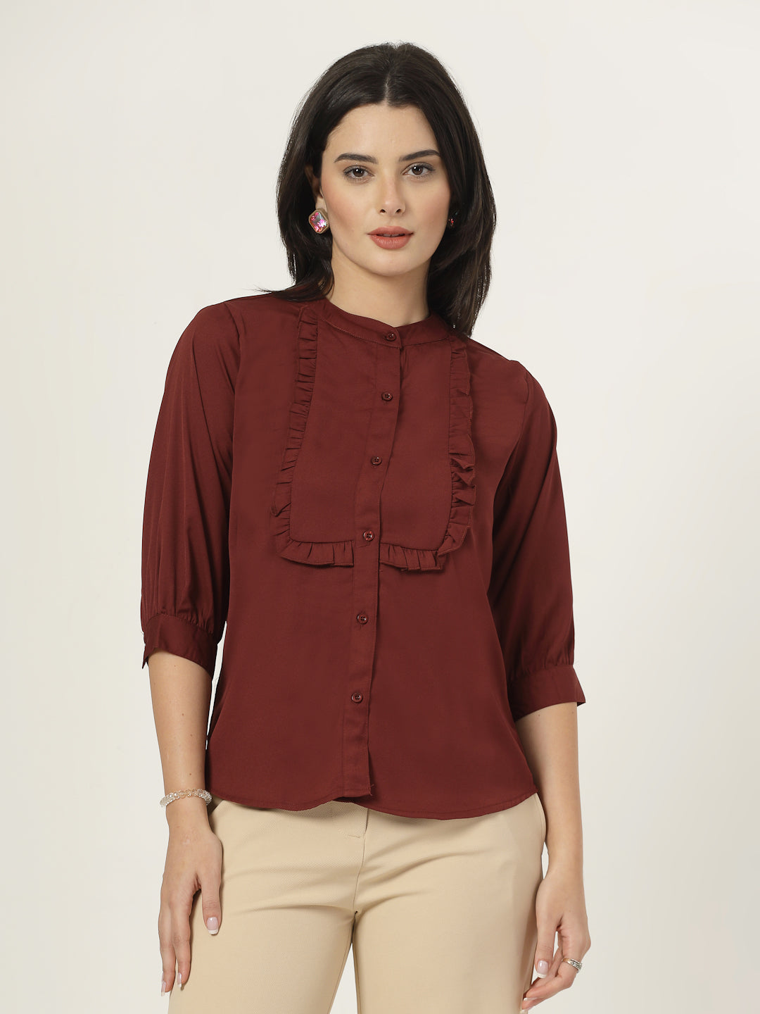 Style Quotient Women Solid White Polymoss Regular Fit Smart Casual Lace Insert Top-Tops-StyleQuotient