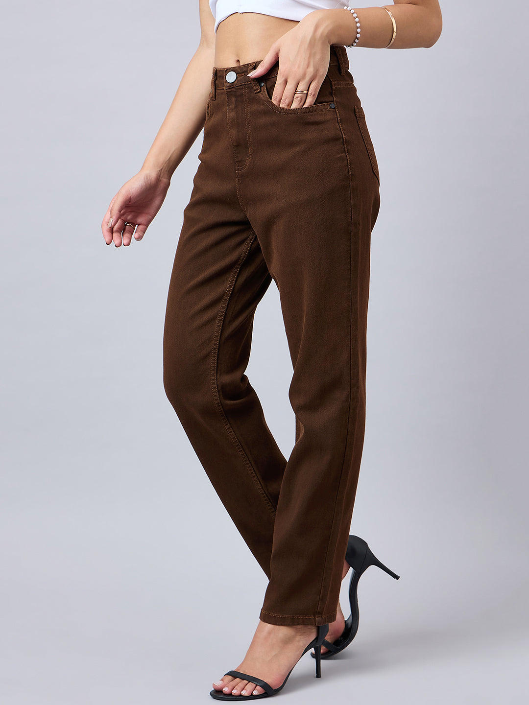 Style Quotient Women Brown Straight Fit High Rise Stretchable Jeans-Jeans-StyleQuotient