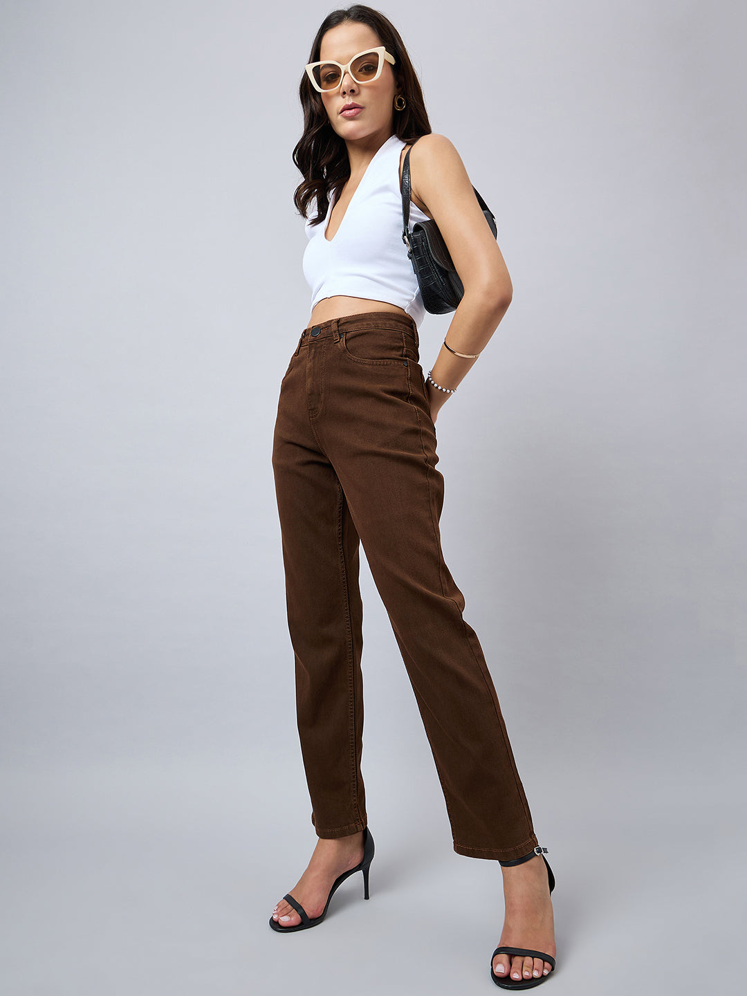 Style Quotient Women Brown Straight Fit High Rise Stretchable Jeans-Jeans-StyleQuotient