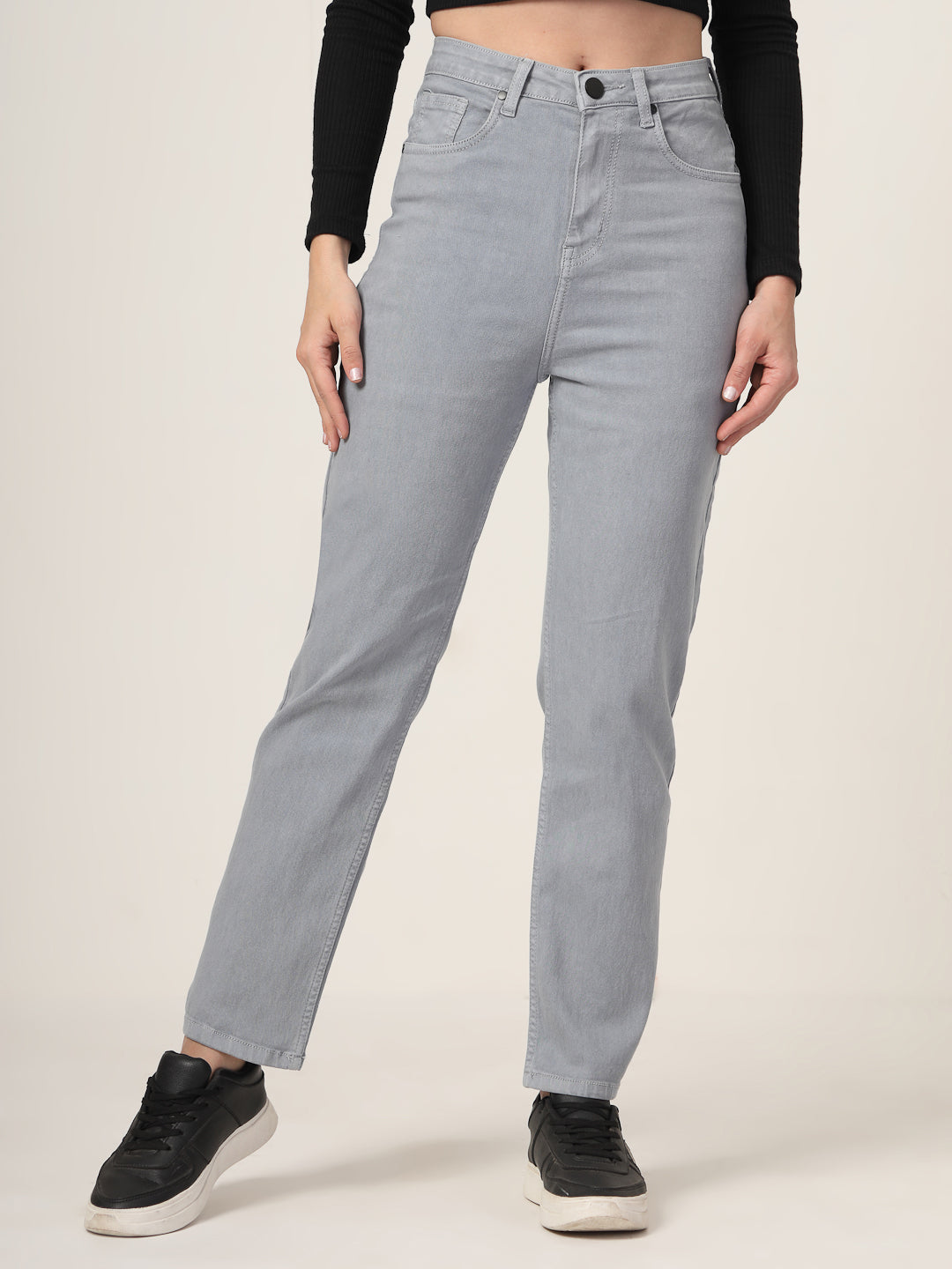 Style Quotient Women Grey Straight Fit High Rise Stretchable Jeans-Jeans-StyleQuotient