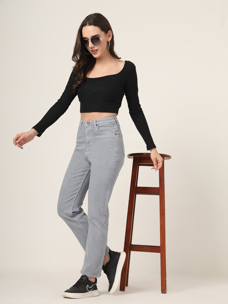 Style Quotient Women Grey Straight Fit High Rise Stretchable Jeans-Jeans-StyleQuotient