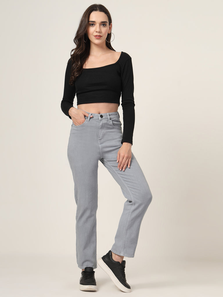 Style Quotient Women Grey Straight Fit High Rise Stretchable Jeans-Jeans-StyleQuotient