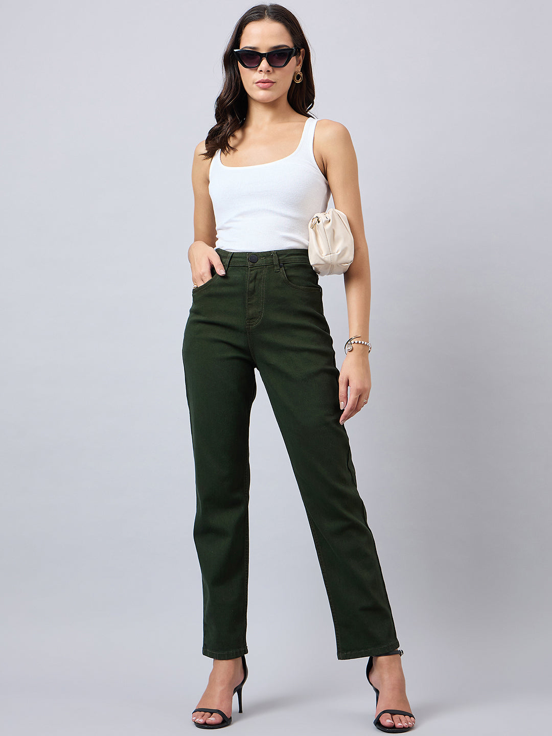 Style Quotient Women Olive Straight Fit High Rise Stretchable Jeans-Jeans-StyleQuotient