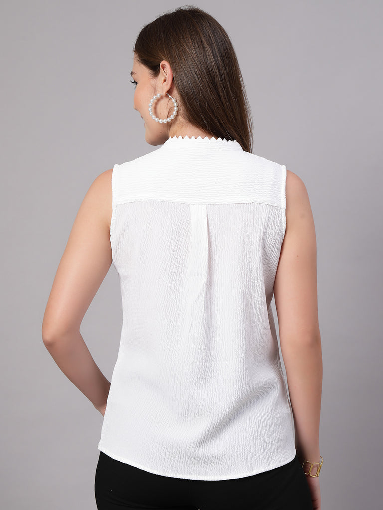 Style Quotient Women White Sleeveless Top-Tops-StyleQuotient