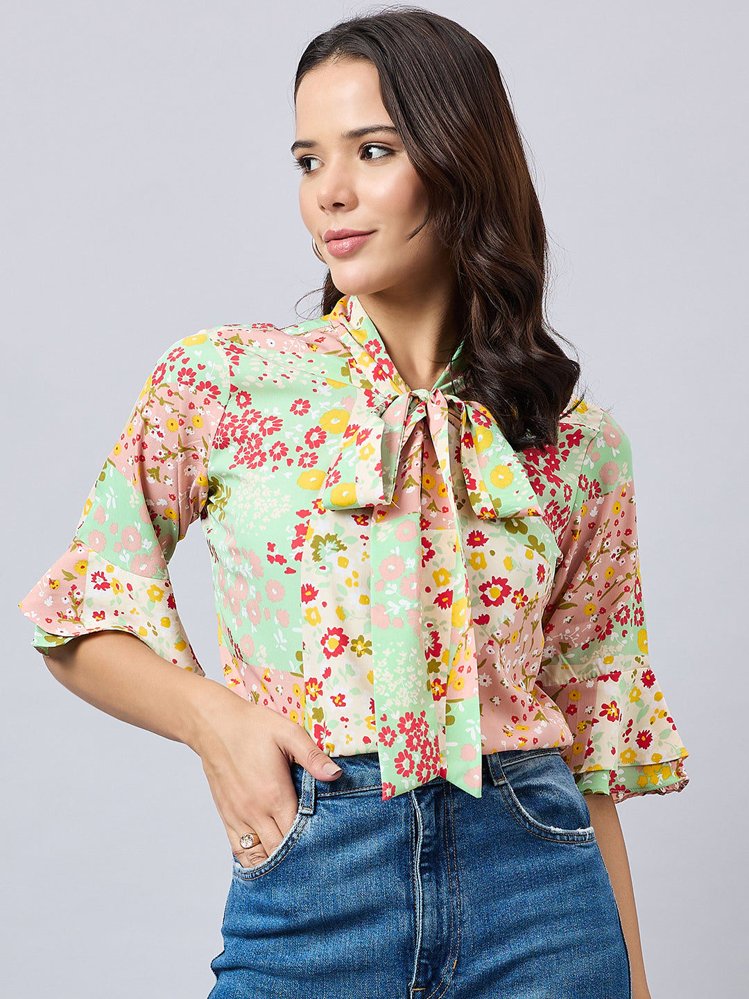 Style Quotient Women Multi color Floral Printed Polyester Top-Tops-StyleQuotient