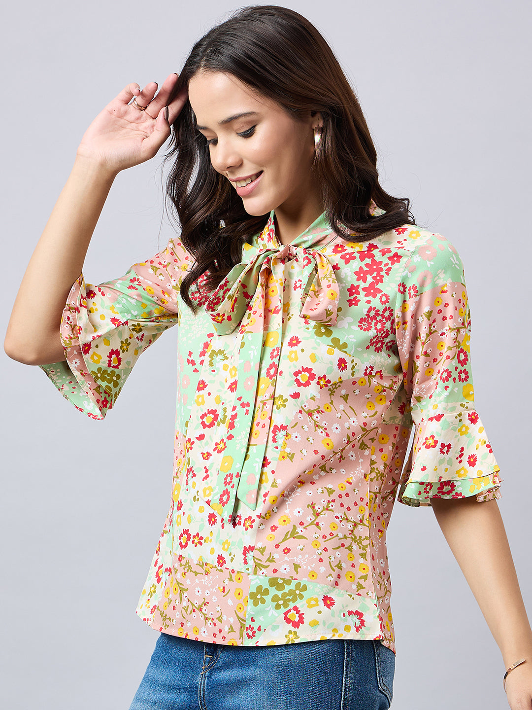 Style Quotient Women Multi color Floral Printed Polyester Top-Tops-StyleQuotient