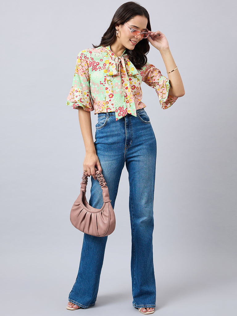 Style Quotient Women Multi color Floral Printed Polyester Top-Tops-StyleQuotient