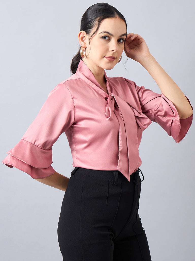 Style Quotient Women Tie-Up with Bell Sleeves Satin Top-Tops-StyleQuotient