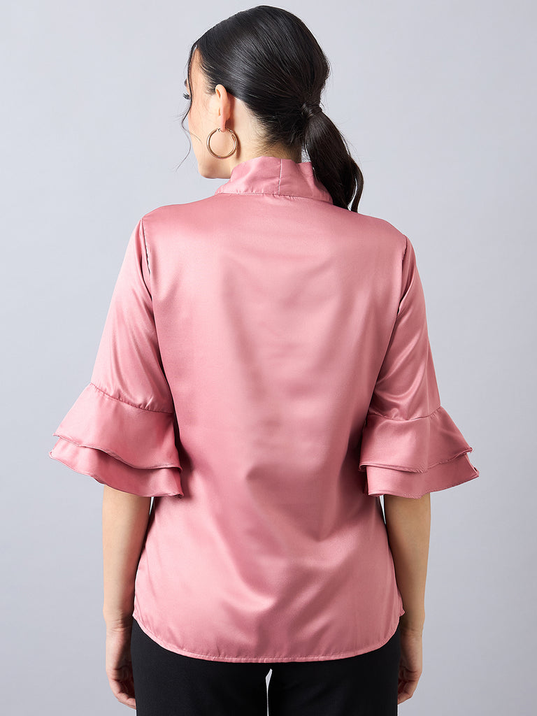 Style Quotient Women Tie-Up with Bell Sleeves Satin Top-Tops-StyleQuotient