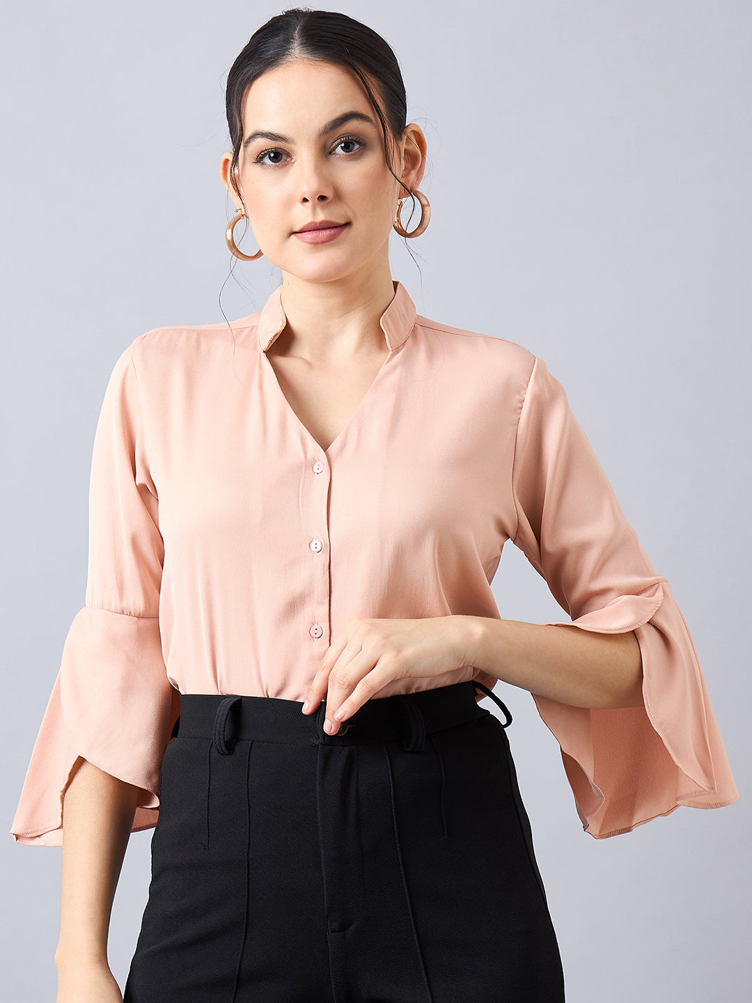 Style Quotient Women Solid Nude Polymoss Regular Fit Formal Shirt-Shirts-StyleQuotient