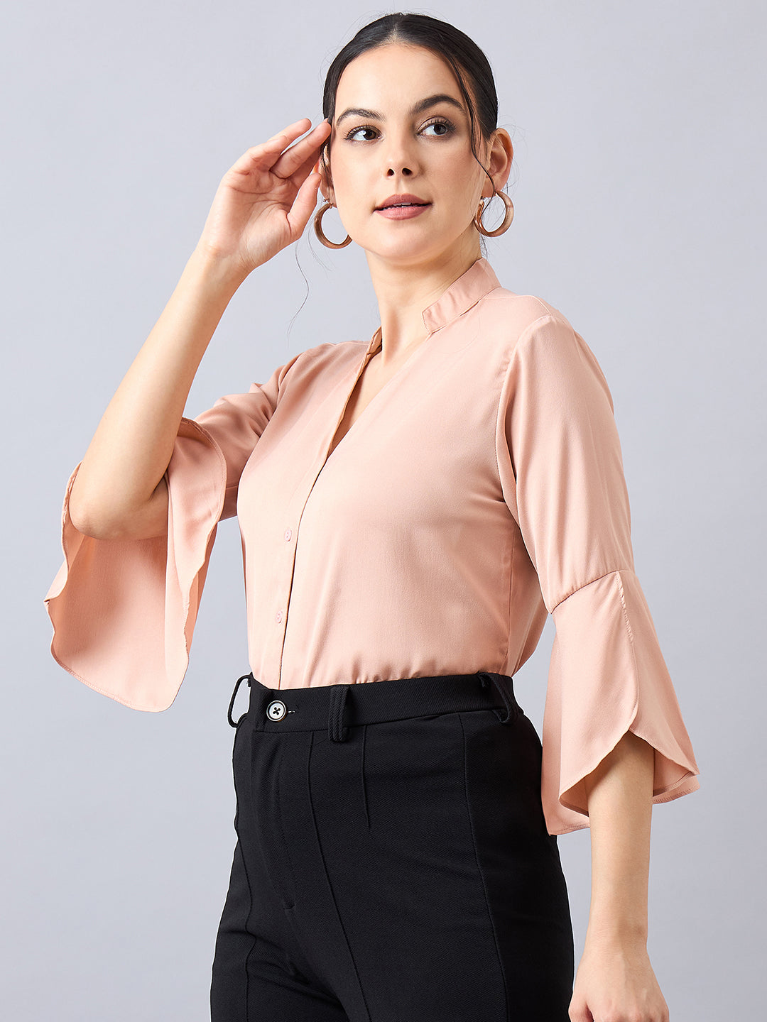 Style Quotient Women Solid Nude Polymoss Regular Fit Formal Shirt-Shirts-StyleQuotient