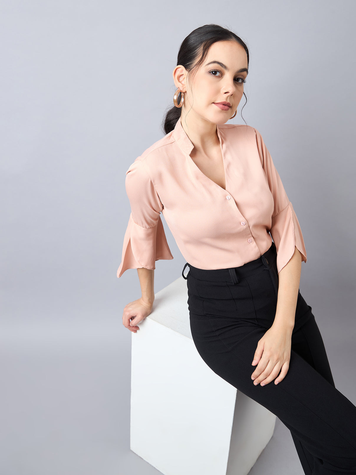 Style Quotient Women Solid Nude Polymoss Regular Fit Formal Shirt-Shirts-StyleQuotient