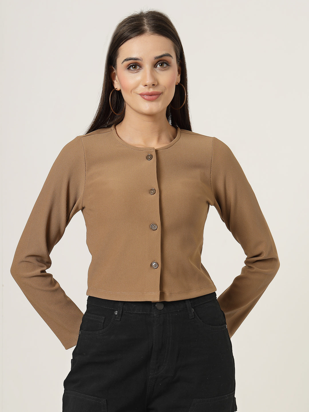 Style Quotient Women Tan Solid Rib Regular Fit Shrug-Shrug-StyleQuotient