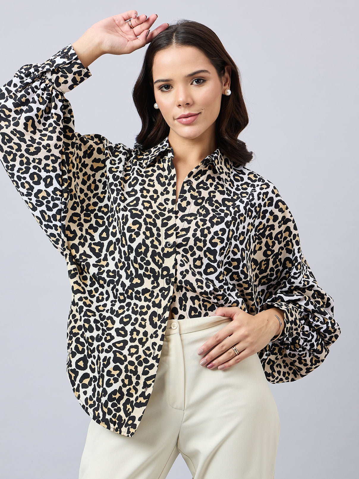 Style Quotient Women Animal Print Oversize Shirt with Full Sleeves-Shirts-StyleQuotient