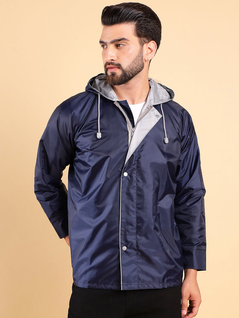Style Quotient Men Reversible Solid Navy Nylon Rain Jacket-Rain Jacket-StyleQuotient