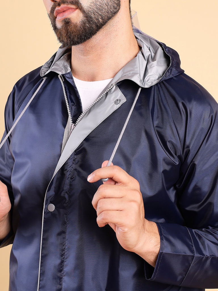 Style Quotient Men Reversible Solid Navy Nylon Rain Jacket-Rain Jacket-StyleQuotient