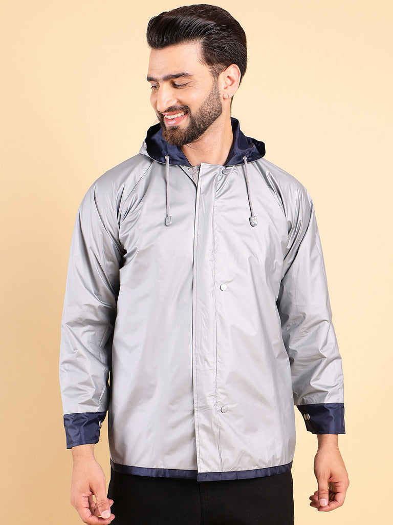 Style Quotient Men Reversible Solid Navy Nylon Rain Jacket-Rain Jacket-StyleQuotient